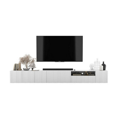 Heze Furniture Elpis Glamour Tv Cabinet Media Unit Extra Long 300 Cm Wall Mounted - White Matt - image 1