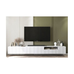 Heze Furniture Elpis Glamour Tv Cabinet Media Unit Extra Long 300 Cm Wall Mounted - White Matt - thumbnail 3