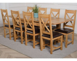 That's Furniture Richmond 140Cm - 220Cm Oak Extending Dining Table And 8 Chairs Dining Set With Berkeley Brown Leather Chairs - thumbnail 1