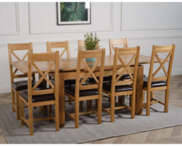 That's Furniture Richmond 140Cm - 220Cm Oak Extending Dining Table And 8 Chairs Dining Set With Berkeley Brown Leather Chairs - thumbnail 3