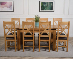 That's Furniture Richmond 140Cm - 220Cm Oak Extending Dining Table And 8 Chairs Dining Set With Berkeley Brown Leather Chairs - thumbnail 2