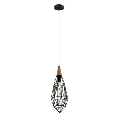 Luminosa Lighting Luminosa Industrial And Retro Hanging Pendant Black 1 Light With Cage Shade, E27