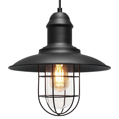 Long Life Lamps Company Vintage Industrial Hanging Ceiling Pendant Light Nautical Fishermans Black Lamp Shade M0040 - image 1