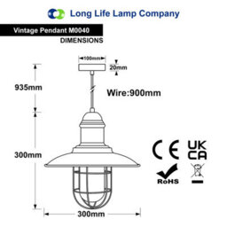 Long Life Lamps Company Vintage Industrial Hanging Ceiling Pendant Light Nautical Fishermans Black Lamp Shade M0040 - thumbnail 2