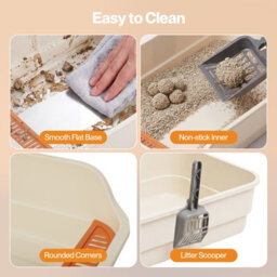 Skylos Cat Litter Tray Spacious High Sided Low Entry Open Pan For Cats Beige - thumbnail 9