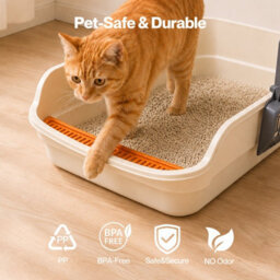 Skylos Cat Litter Tray Spacious High Sided Low Entry Open Pan For Cats Beige - thumbnail 8