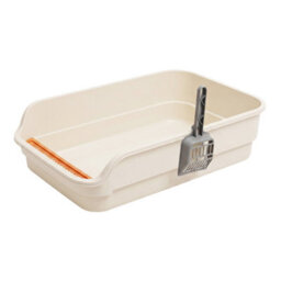 Skylos Cat Litter Tray Spacious High Sided Low Entry Open Pan For Cats Beige - thumbnail 2