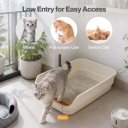 Skylos Cat Litter Tray Spacious High Sided Low Entry Open Pan For Cats Beige - thumbnail 6