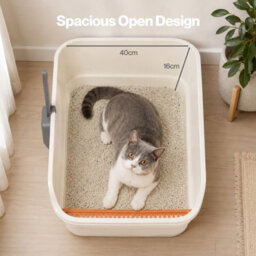 Skylos Cat Litter Tray Spacious High Sided Low Entry Open Pan For Cats Beige - thumbnail 5