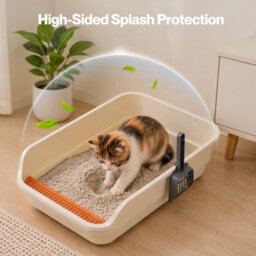 Skylos Cat Litter Tray Spacious High Sided Low Entry Open Pan For Cats Beige - thumbnail 7