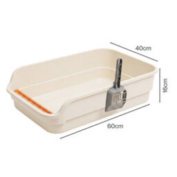 Skylos Cat Litter Tray Spacious High Sided Low Entry Open Pan For Cats Beige - thumbnail 4