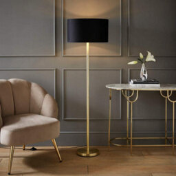 Valuelights Charles Gold Floor Lamp With Black Velvet & Metallic Shade And Bulb - thumbnail 2