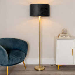 Valuelights Charles Gold Floor Lamp With Black Velvet & Metallic Shade And Bulb