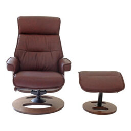 Morris Living The Newton Swivel Recliner Chair & Matching Footstool - Chestnut Leather - thumbnail 4