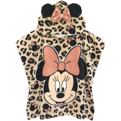 Disney Girls Minnie Mouse Poncho Hooded Towel Pink/black (One Size)