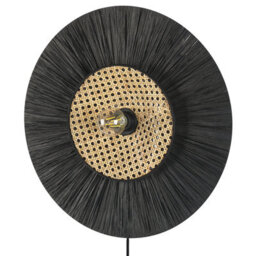 Beliani Wall Lamp Black Textured Paper Shade Japandi Accent Light, Round 50 X 12 Cm - thumbnail 2