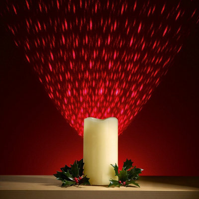 Led Candle With Light Projector - Real Wax Flame Free Flickering Candle With Red Projection Laser, Christmas Tabletop Decoration