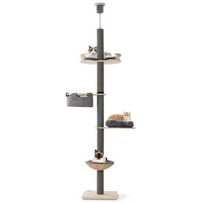 Costway Floor To Ceiling Cat Tree 5-Tier Wooden Cat Tower W/ Hammock & Bed - image 1