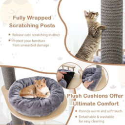 Costway Floor To Ceiling Cat Tree 5-Tier Wooden Cat Tower W/ Hammock & Bed - thumbnail 7