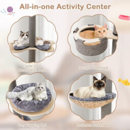 Costway Floor To Ceiling Cat Tree 5-Tier Wooden Cat Tower W/ Hammock & Bed - thumbnail 6
