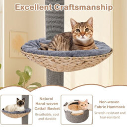 Costway Floor To Ceiling Cat Tree 5-Tier Wooden Cat Tower W/ Hammock & Bed - thumbnail 8