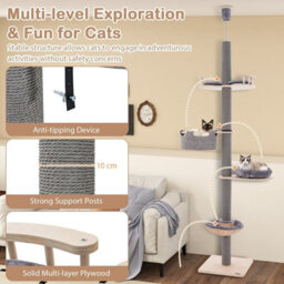 Costway Floor To Ceiling Cat Tree 5-Tier Wooden Cat Tower W/ Hammock & Bed - thumbnail 5