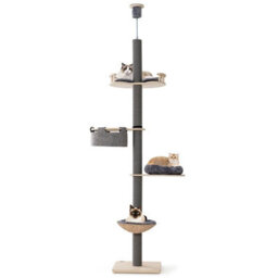 Costway Floor To Ceiling Cat Tree 5-Tier Wooden Cat Tower W/ Hammock & Bed - thumbnail 1