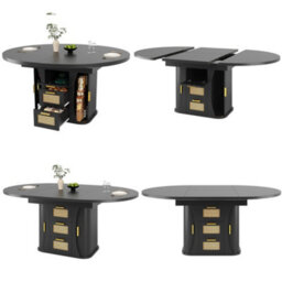 Matteo Extendable Dining Table With Rattan Storage Drawers - Wood Look & Black - thumbnail 9