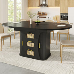 Matteo Extendable Dining Table With Rattan Storage Drawers - Wood Look & Black - thumbnail 4