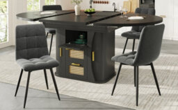 Matteo Extendable Dining Table With Rattan Storage Drawers - Wood Look & Black - thumbnail 7