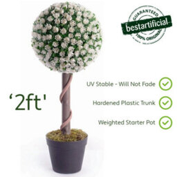 Best Artificial 2Ft / 60Cm White Rose Ball Tree Plant Garden Office Conservatory Tropical Indoor Outdoor - thumbnail 4