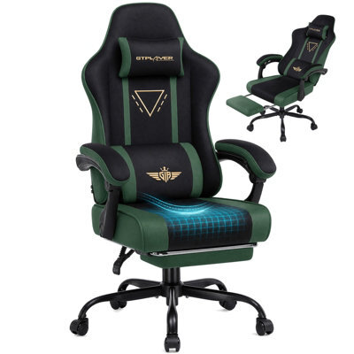 Luckracer Fabric Gaming Chair With Footrest Ergonomic Computer Chair Home Office High Back Heavy Duty Pc Chairs, Green - image 1
