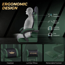 Luckracer Fabric Gaming Chair With Footrest Ergonomic Computer Chair Home Office High Back Heavy Duty Pc Chairs, Green - thumbnail 7