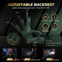 Luckracer Fabric Gaming Chair With Footrest Ergonomic Computer Chair Home Office High Back Heavy Duty Pc Chairs, Green - thumbnail 6