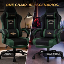 Luckracer Fabric Gaming Chair With Footrest Ergonomic Computer Chair Home Office High Back Heavy Duty Pc Chairs, Green - thumbnail 9
