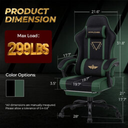 Luckracer Fabric Gaming Chair With Footrest Ergonomic Computer Chair Home Office High Back Heavy Duty Pc Chairs, Green - thumbnail 3