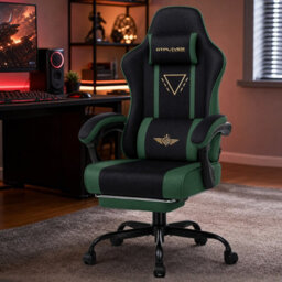 Luckracer Fabric Gaming Chair With Footrest Ergonomic Computer Chair Home Office High Back Heavy Duty Pc Chairs, Green - thumbnail 2