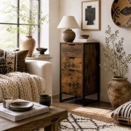 Wyld Haus Miri Rustic Brown Industrial 3-Drawer Chest With Black Metal Accents, 39W X 40D X 76.5H Cm - thumbnail 1