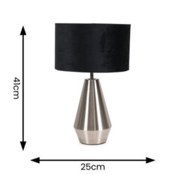 Valuelights Jax Silver Metal Touch Dimmer Table Lamp With Black Velvet Shade - thumbnail 6