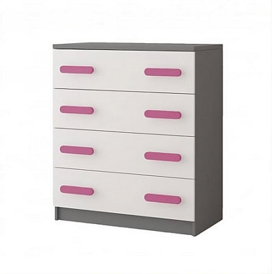 Arte Stylish White And Grey Chest Of Drawers H930mm W800mm D400mm - Pink Handles For Playful Kids' Rooms - image 1