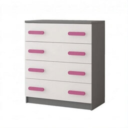 Arte Stylish White And Grey Chest Of Drawers H930mm W800mm D400mm - Pink Handles For Playful Kids' Rooms