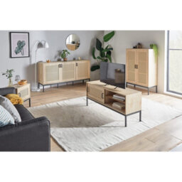 Vonhaus Wide Sideboard For Living Room, Rattan Effect Hallway Cabinet With 6 Storage Shelves, Scandi Look Storage Cabinet, Lena - thumbnail 5