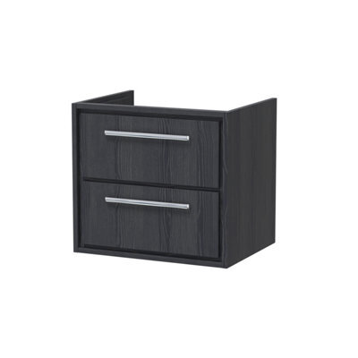 Hudson Reed Lille 600mm Wall Hung 2 Drawer Unit (455 Deep)-Graphite Grey Woodgrain - image 1