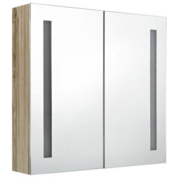 Berkfield Led Bathroom Mirror Cabinet Oak 62X14X60 Cm - thumbnail 3