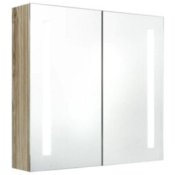 Berkfield Led Bathroom Mirror Cabinet Oak 62X14X60 Cm - thumbnail 2