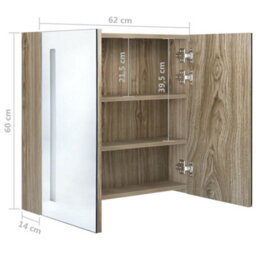 Berkfield Led Bathroom Mirror Cabinet Oak 62X14X60 Cm - thumbnail 8