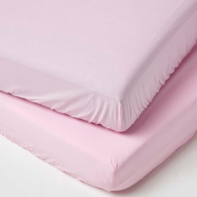 Homescapes Pink Cotton Cot Bed Fitted Sheets 200 Thread Count, 2 Pack - image 1
