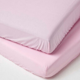 Homescapes Pink Cotton Cot Bed Fitted Sheets 200 Thread Count, 2 Pack - thumbnail 1