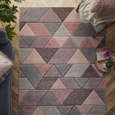 Melrose Salerno Pink Triangles Patterned Design X-Large Indoor Area Rug 200/285Cm - image 1