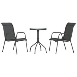 Berkfield 3 Piece Garden Dining Set Black Steel - thumbnail 2